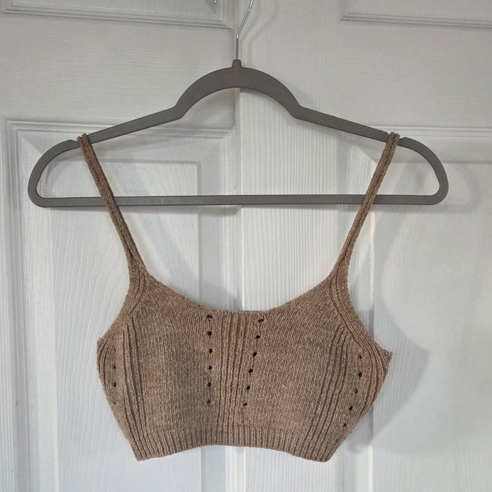 ASOS Knit Bralette Crop Top Tan US 4 Small Wool